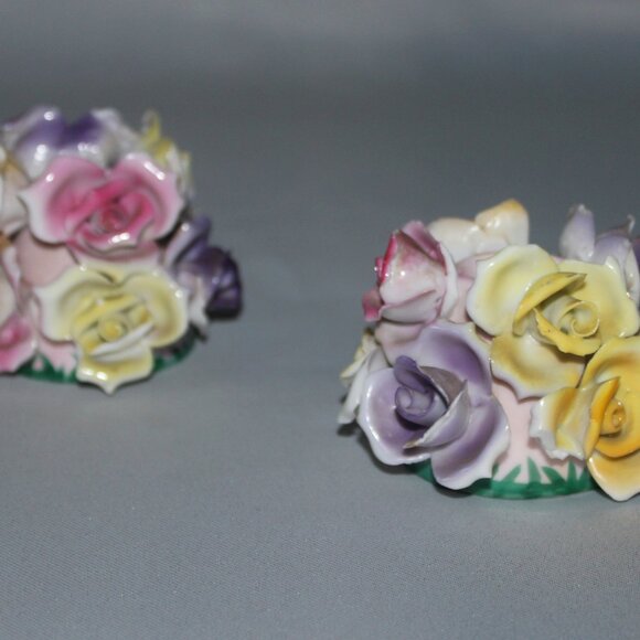 Roses Candle Holders | Japanese Ceramics | Tapered Candle Floral Bouquet Holder - Picture 3 of 12